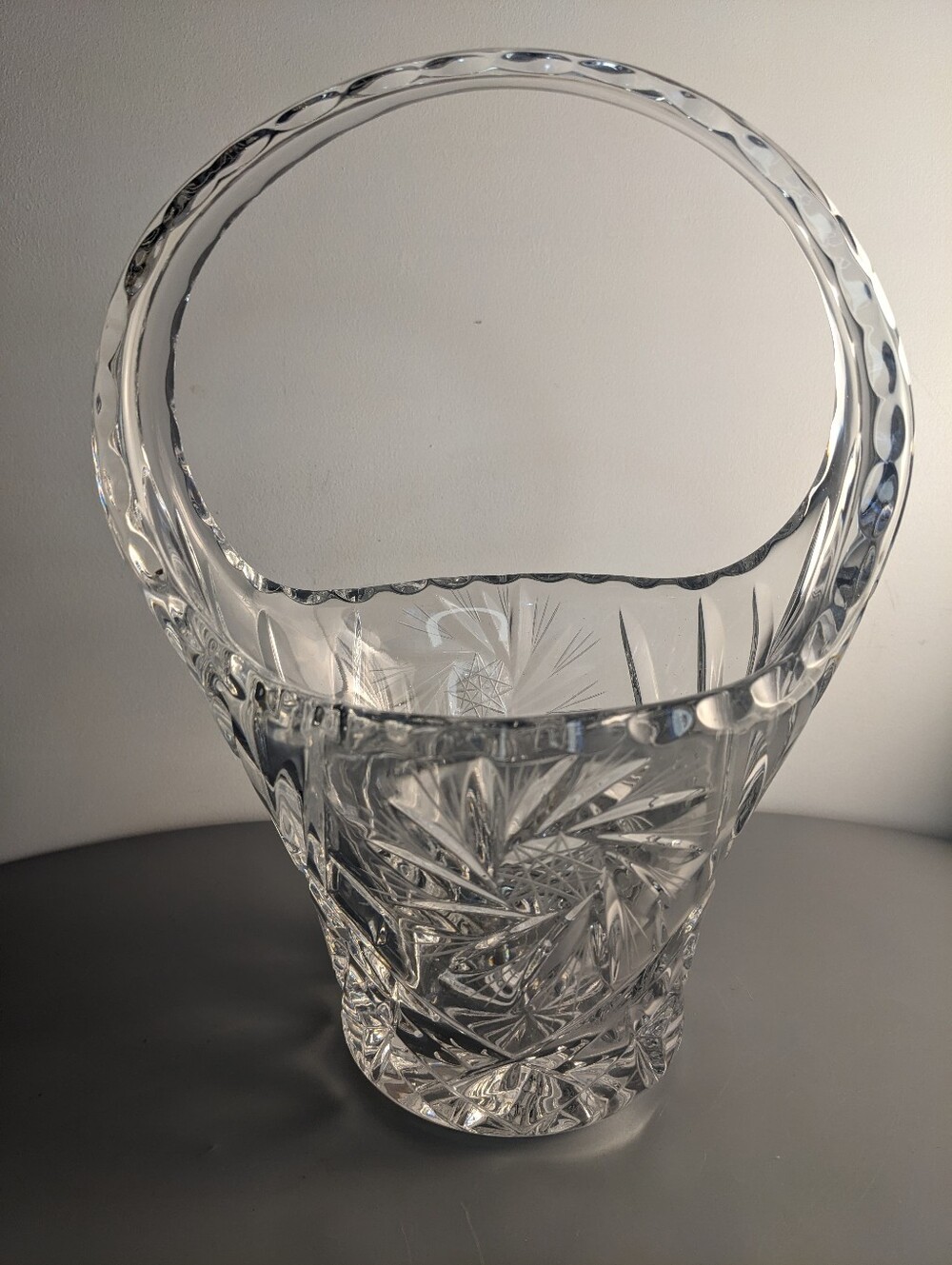 Vintage Crystal Basket Mid Century Pressed Heavy 9 Inch Floral Geometric Clear